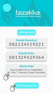 foto gambar halaman nomor kontak dan website aplikasi android google play store produk herbal tazakka