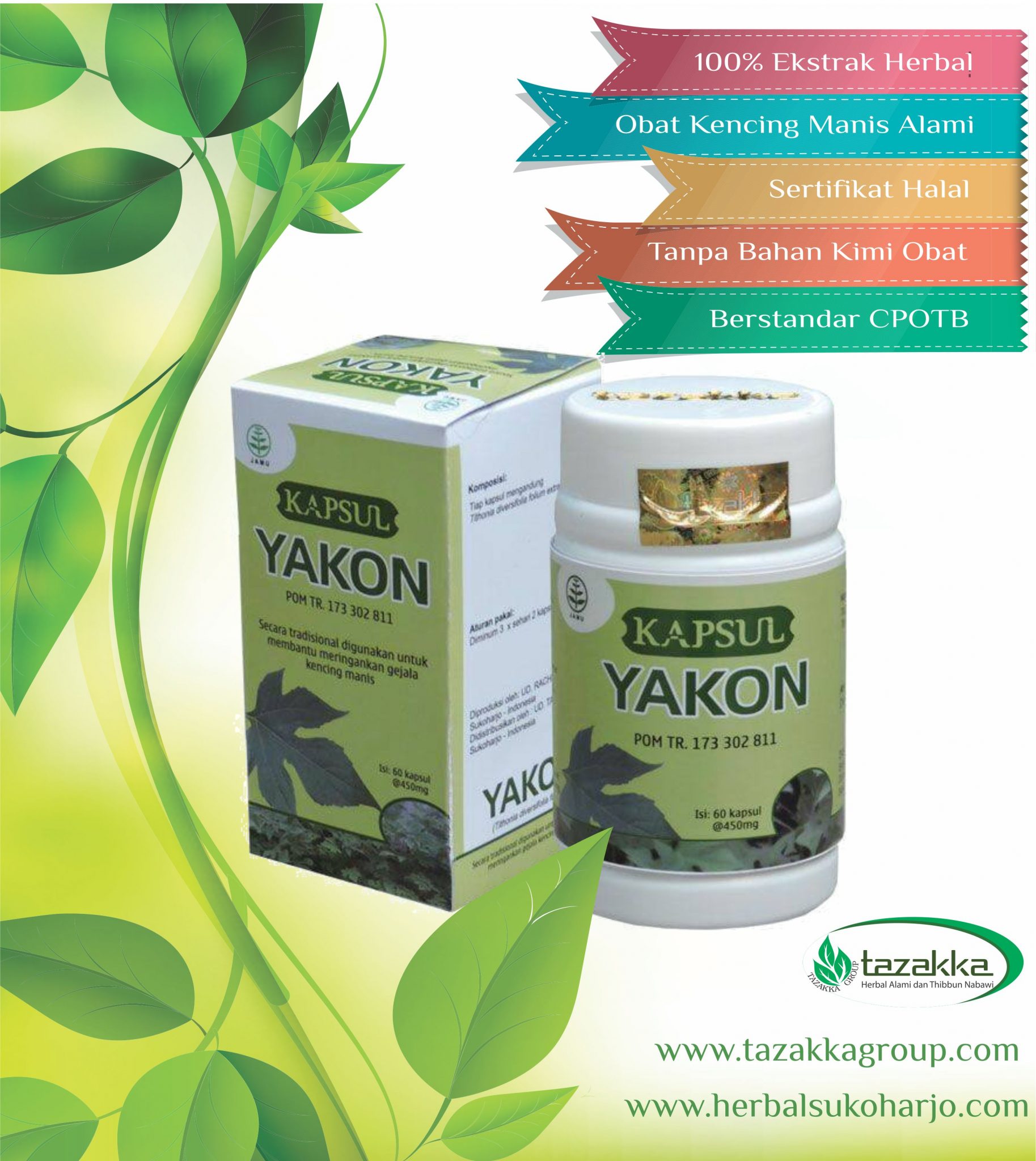 foto gambar produk obat herbal tazakka yang ampuh untuk mengobati penyakit diabetes atau kencing manis dengan herbal yakon daun insulin
