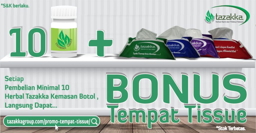 contoh foto gambar Banner website promo bonus hadiah langsung tempat tissue untuk setiap pembelian herbal botol kemasan minimal 10 pcs bagian 2